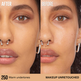 Maybelline 24-shade flatlay displaying color range for accurate matching