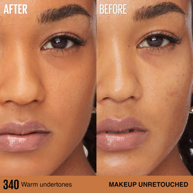 MAYBELLINE applying foundation with sponge demonstrating buildable seamless finish