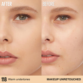 Maybelline coverage comparison before and after showing full coverage benefit