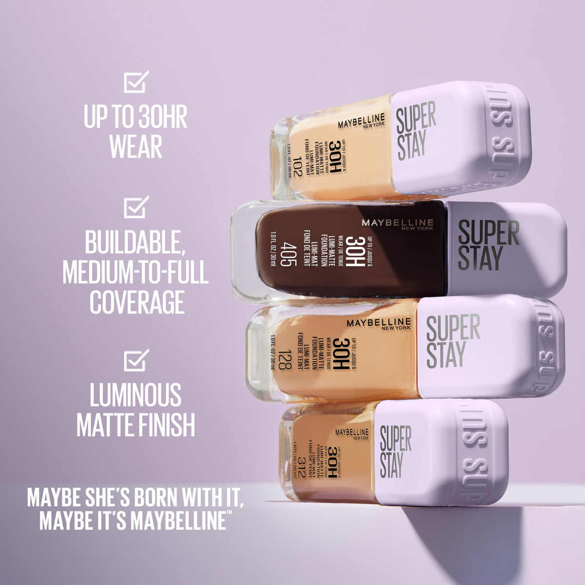 Maybelline foundation being applied with sponge showing buildable coverage benefit