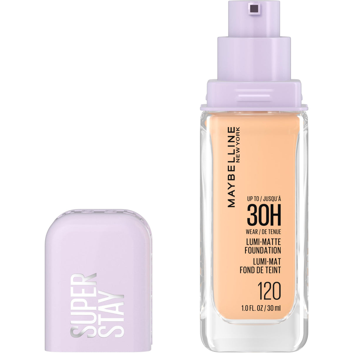 Maybelline bottle front packaging showing product and shade 120 benefit longwear