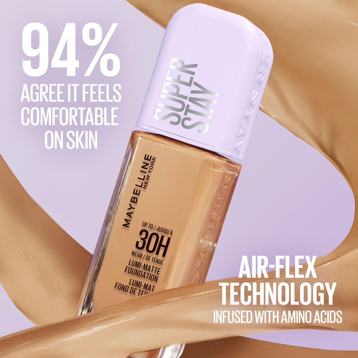 MAYBELLINE size comparison next to common items showing compact, travelable bottle