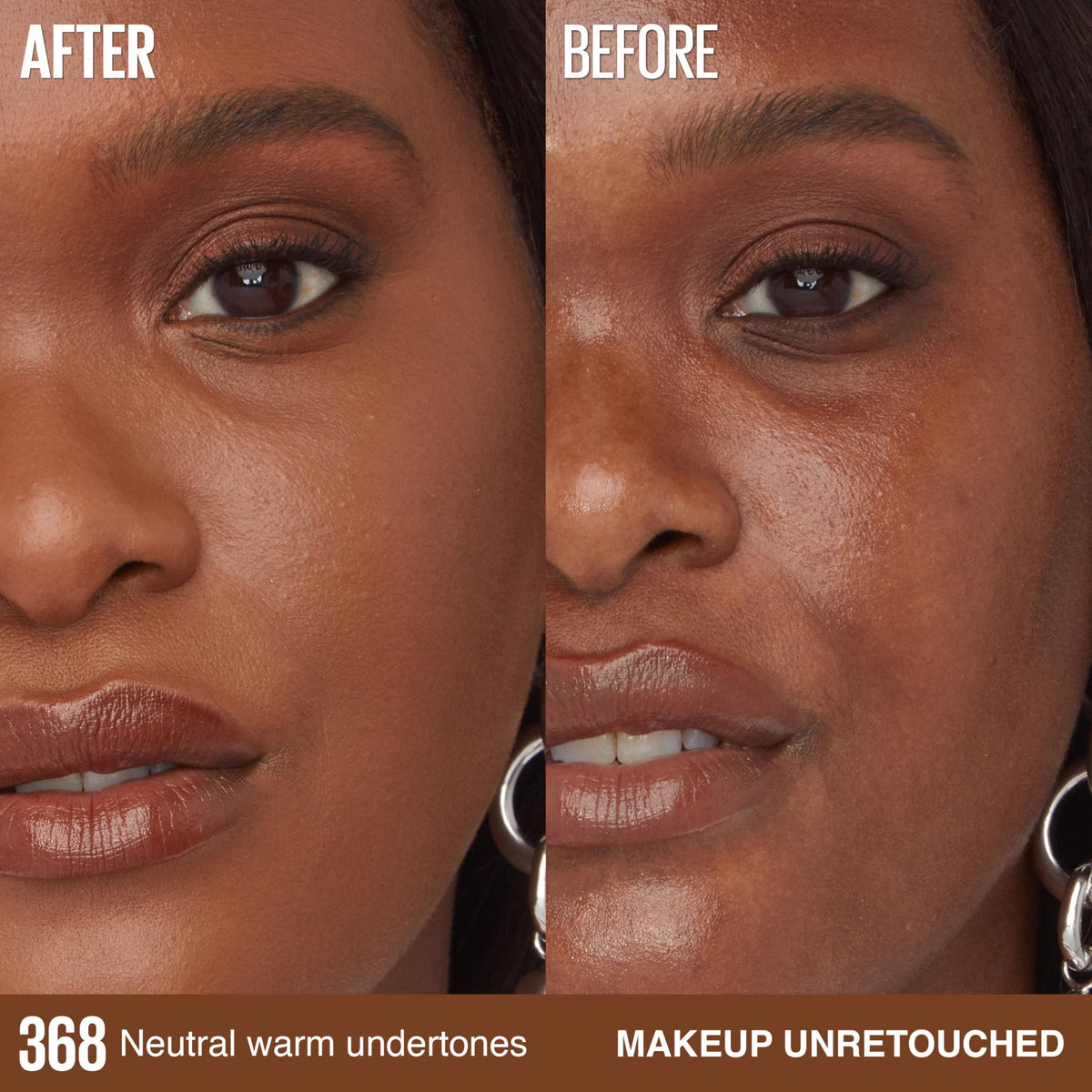 Maybelline arm swatches displaying shade 368 and seamless skin-matching benefit