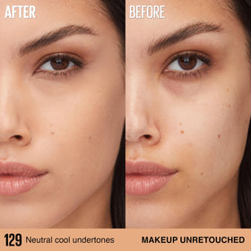 Maybelline multiple shade swatches on arm illustrating 24-shade range