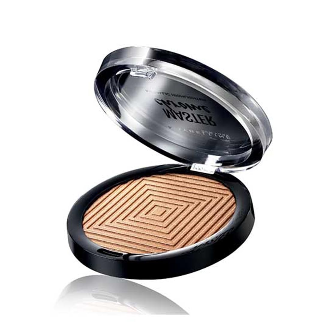 Maybelline Master Chrome close-up on cheekbone showing luminous molten gold highlight and radiant look