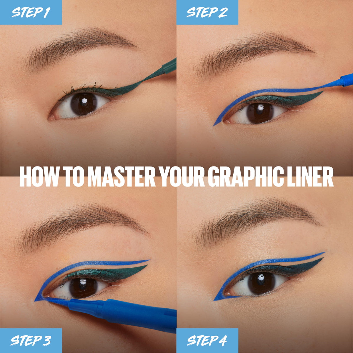 Maybelline eyeliner with water droplets demonstrating waterproof hold