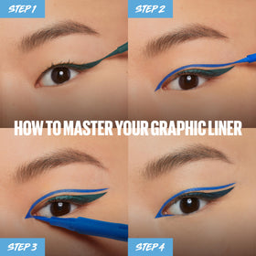 Maybelline eyeliner with water droplets demonstrating waterproof hold