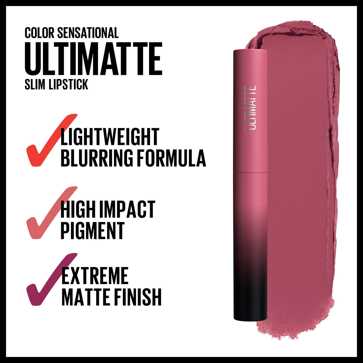 MAYBELLINE lipstick applied to lips showing comfortable matte look benefit