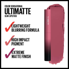 MAYBELLINE lipstick applied to lips showing comfortable matte look benefit