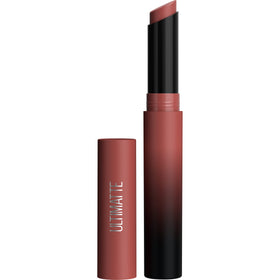 Maybelline More Mocha slim bullet front view showing sleek packaging and shade