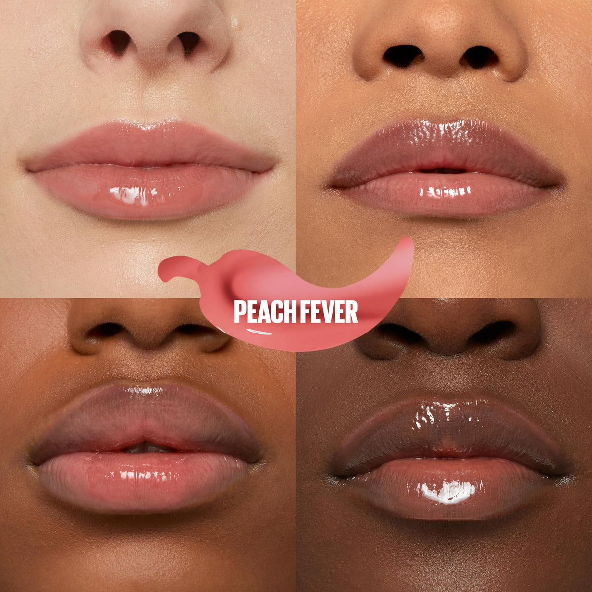 MAYBELLINE XL wand applicator for Peach Fever gloss demonstrating easy full-lip coverage