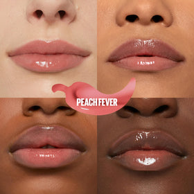 MAYBELLINE XL wand applicator for Peach Fever gloss demonstrating easy full-lip coverage