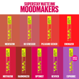 Maybelline Pleasure Seeker on model full face demonstrating long-lasting red for finished look