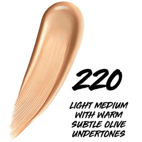 MAYBELLINE swatch on arm illustrating shade 220 match and natural coverage