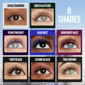 Maybelline Sky High on model evening look adding colored drama and definition