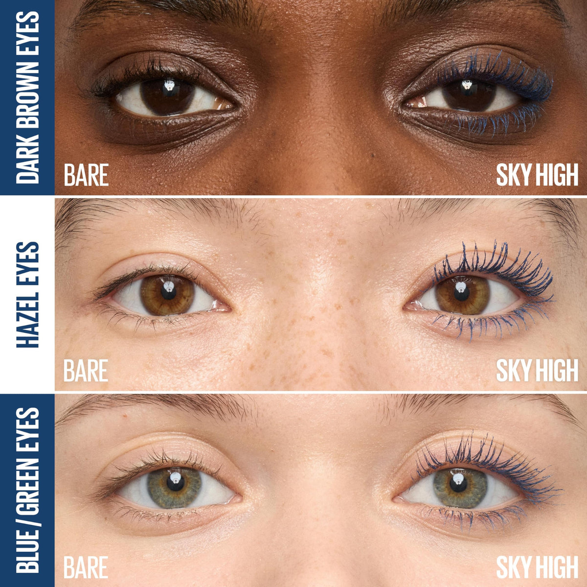 Maybelline before and after lashes swipe showing Navy Records length and separation benefits
