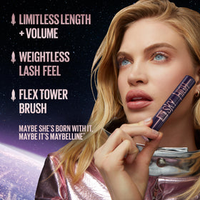 Maybelline Sky High wand texture with visible fibers, lengthening benefit