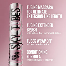 Maybelline Sky Tubes close-up of tubing texture on lash tip, shows lightweight flexible tubes