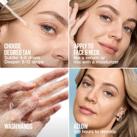 Maybelline product applied on face demonstrating natural, buildable tan
