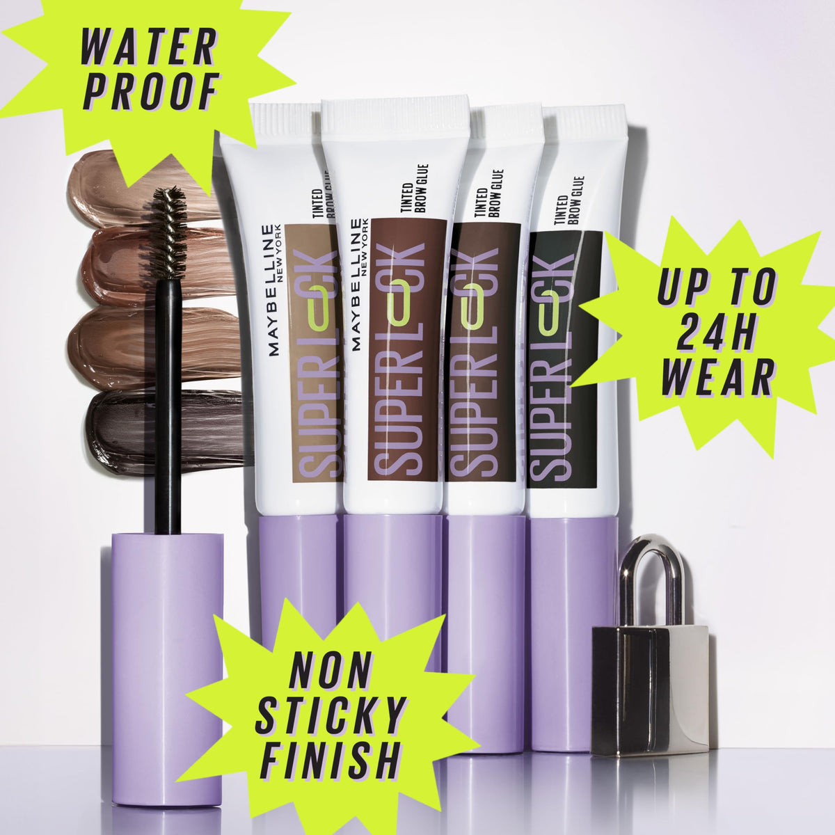 Maybelline Super Lock Brow Glue applied on brows for sculpted, long-lasting hold