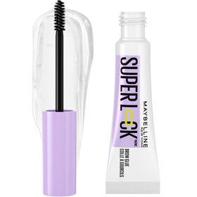 Maybelline Super Lock Brow Glue front packaging showing clear gel benefit
