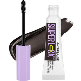 Maybelline Super Lock Brow Glue front packaging showing product benefits