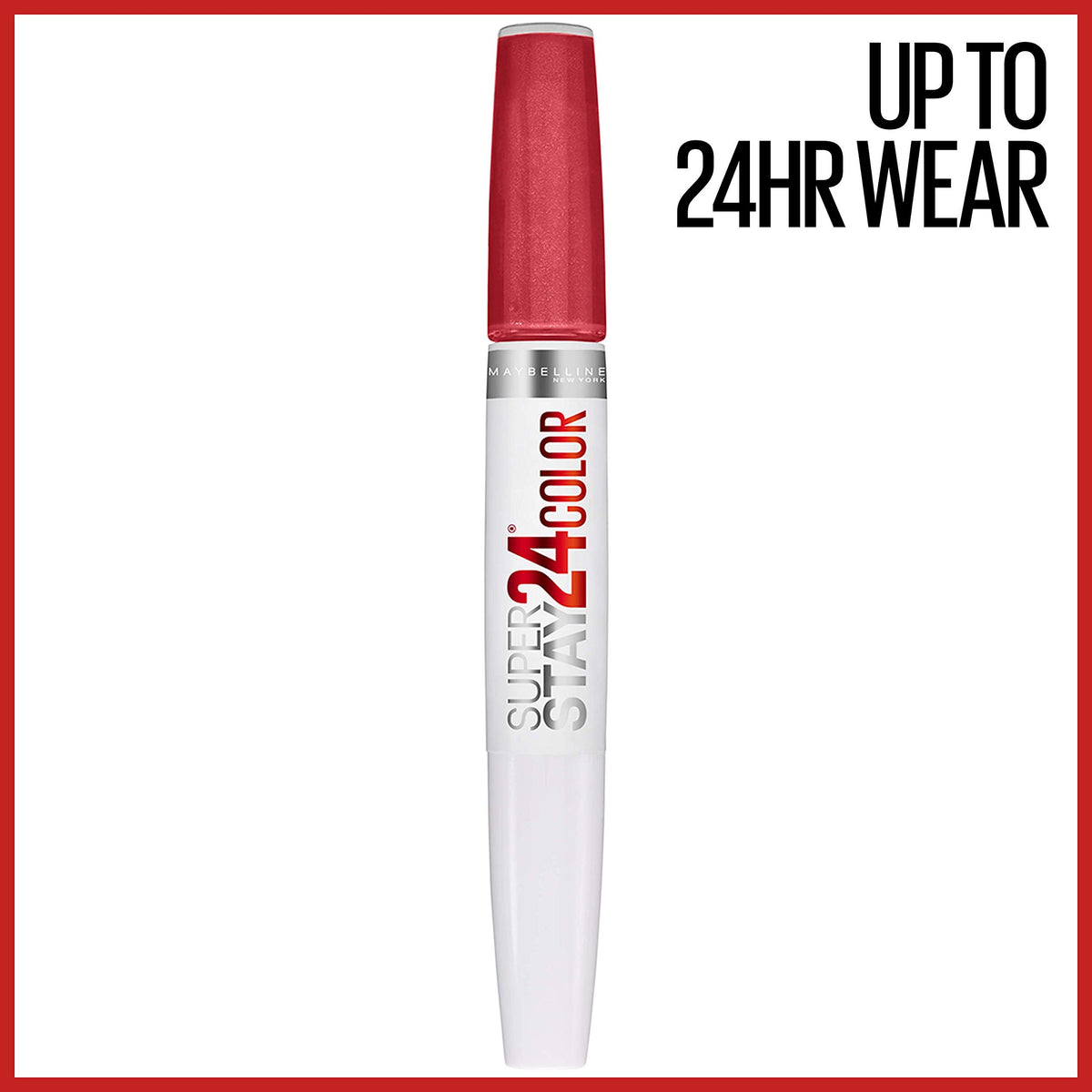 MAYBELLINE dual-ended tube close-up showing color and balm for convenience