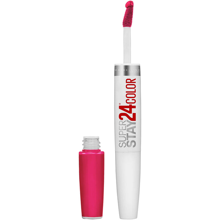 Maybelline front packaging showing Crisp Magenta and dual tube, clear product benefit