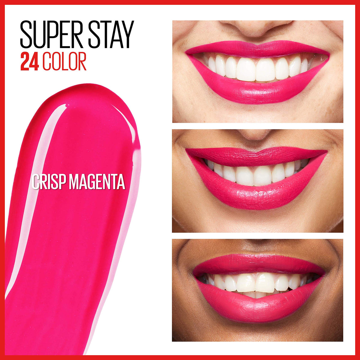Maybelline texture swatch of Crisp Magenta showing intense pigment and smooth finish