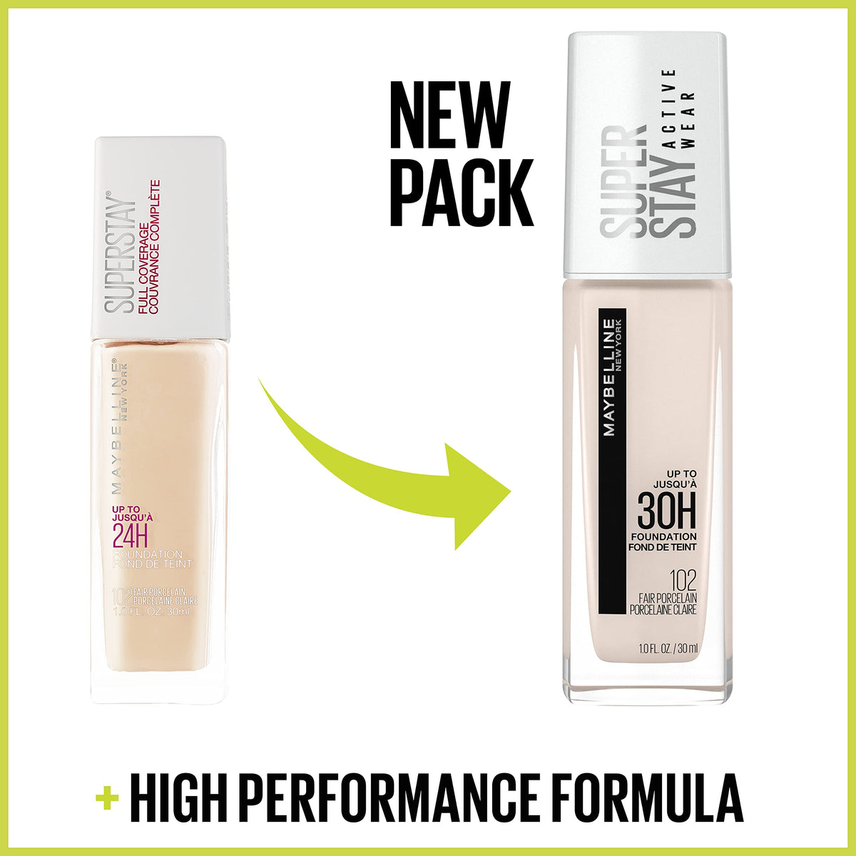 Maybelline bottle beside a makeup bag illustrating travel-ready wear