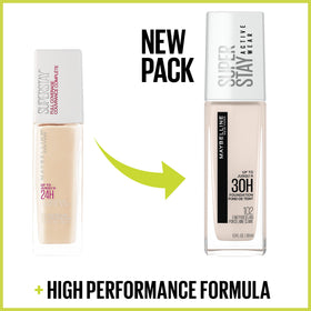 Maybelline bottle beside a makeup bag illustrating travel-ready wear
