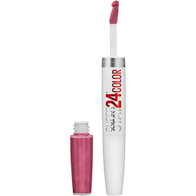 Maybelline Super Stay front view shows tube and pink shade benefit longwear