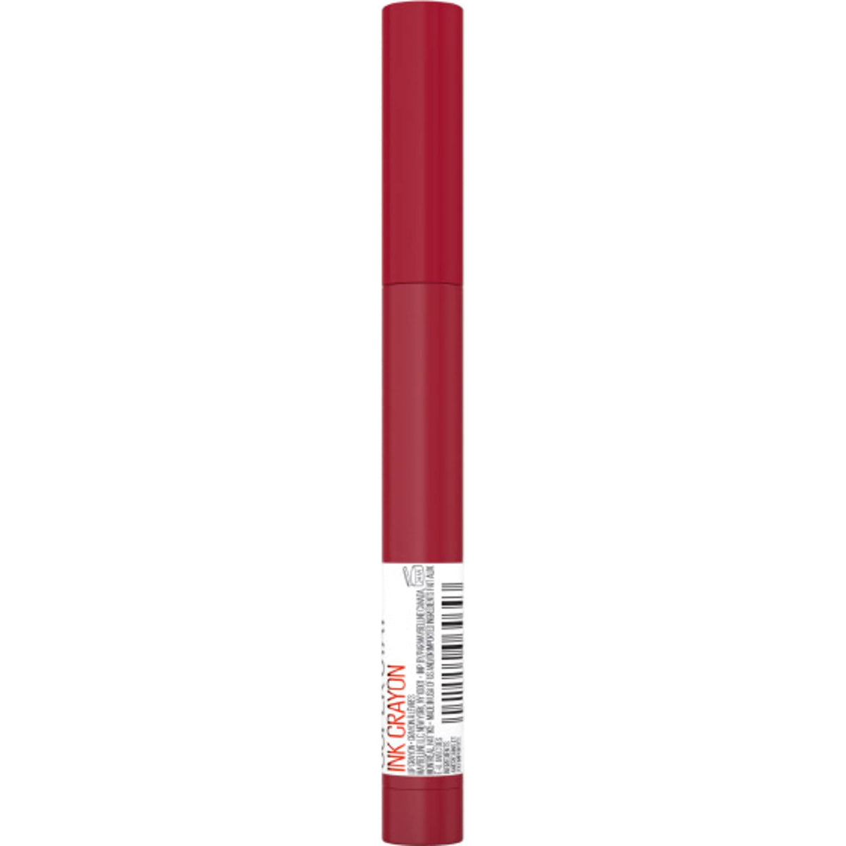 Maybelline crayon applied on lips showing full-coverage matte finish