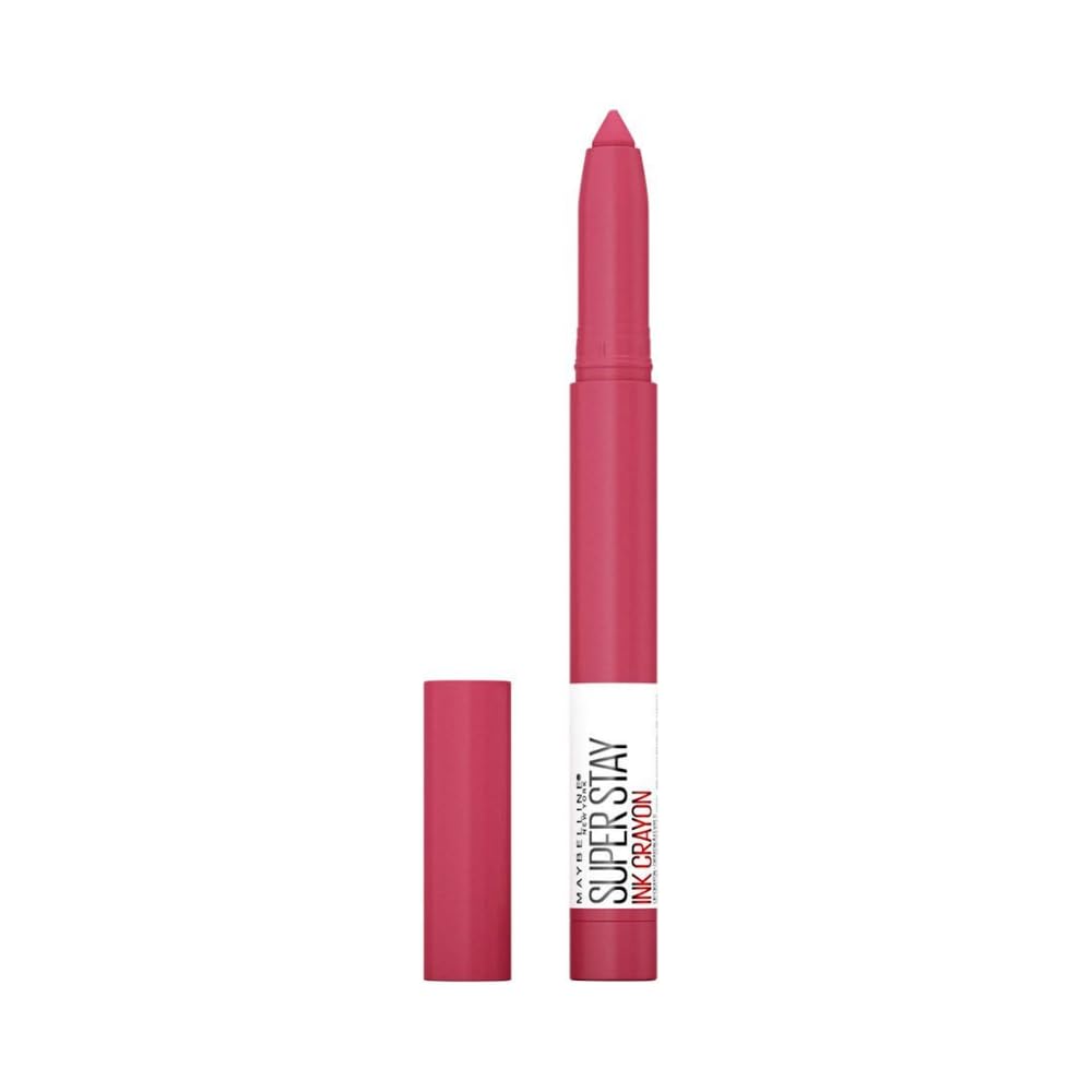 Maybelline Super Stay Ink Crayon front packaging showing magenta pink shade and lasting finish benefit
