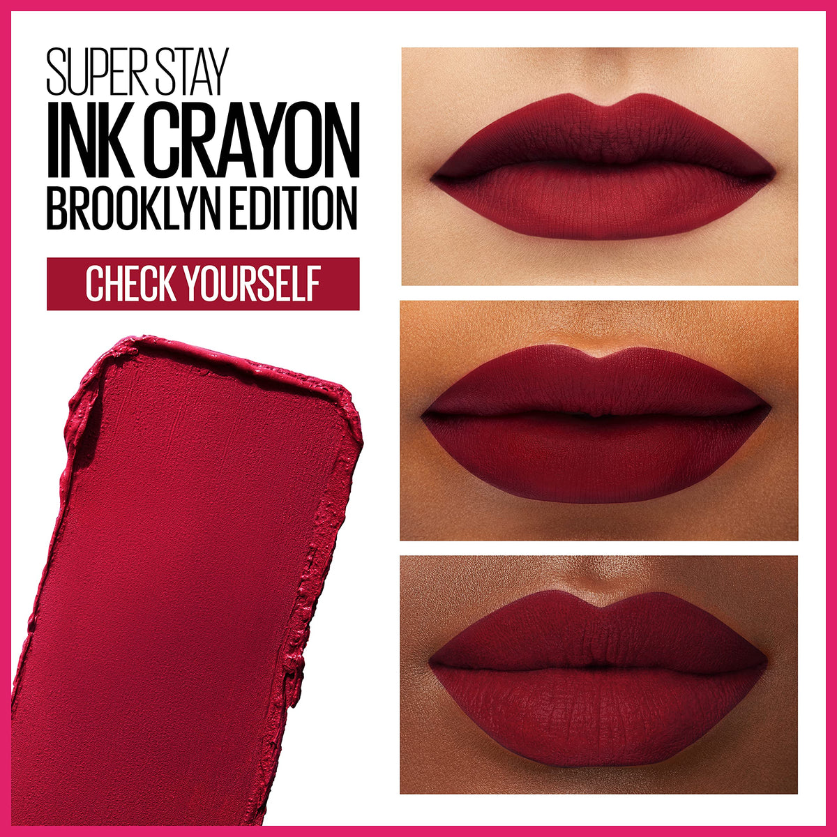 Maybelline crayon texture swatch showing rich matte payoff benefit