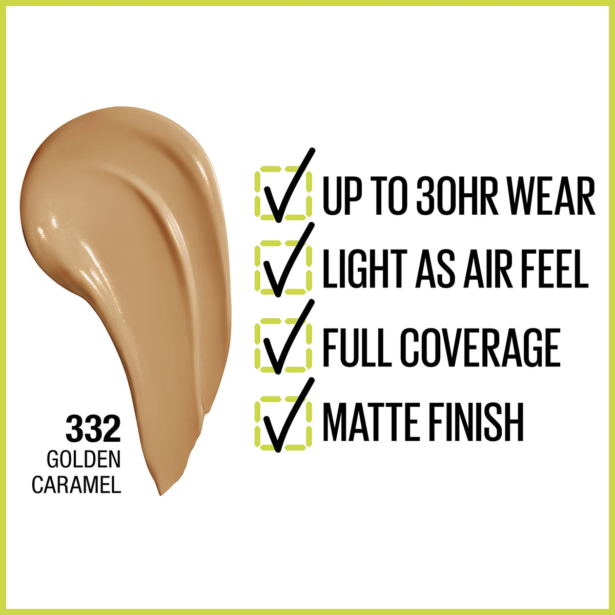Maybelline pump and label close-up highlighting shade and transfer resistance