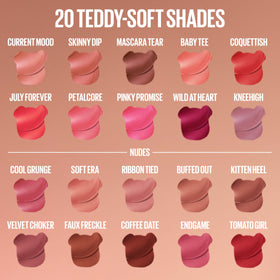 maybelline Super Stay Teddy packaging side label highlighting shade name and vegan formula