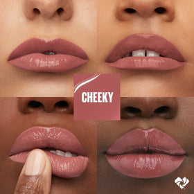 Maybelline on model wearing rose nude Cheeky for versatile look benefit