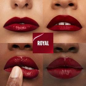 Maybelline swatch of deep wine red on skin showing rich pigment payoff
