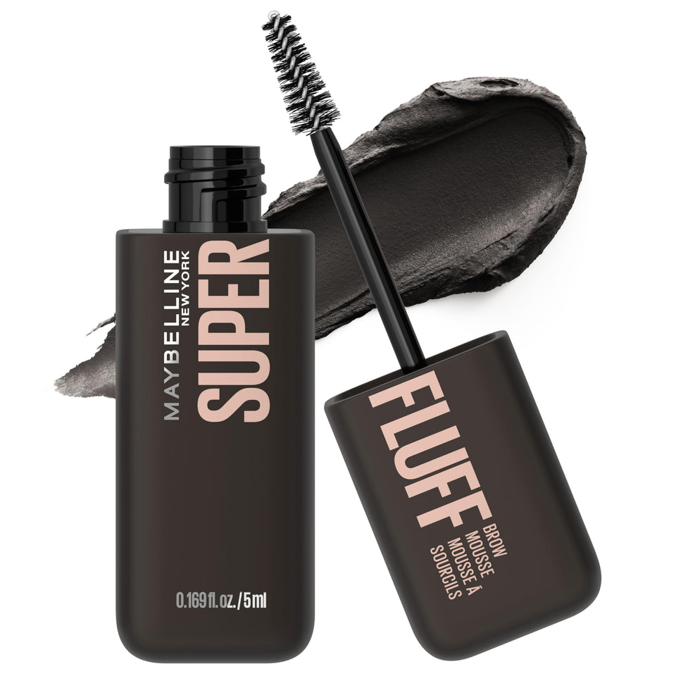 Maybelline Superfluff front packaging showing product and color Black for defined brows