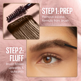 Maybelline Superfluff swatch in Soft Brown showing natural tinted coverage