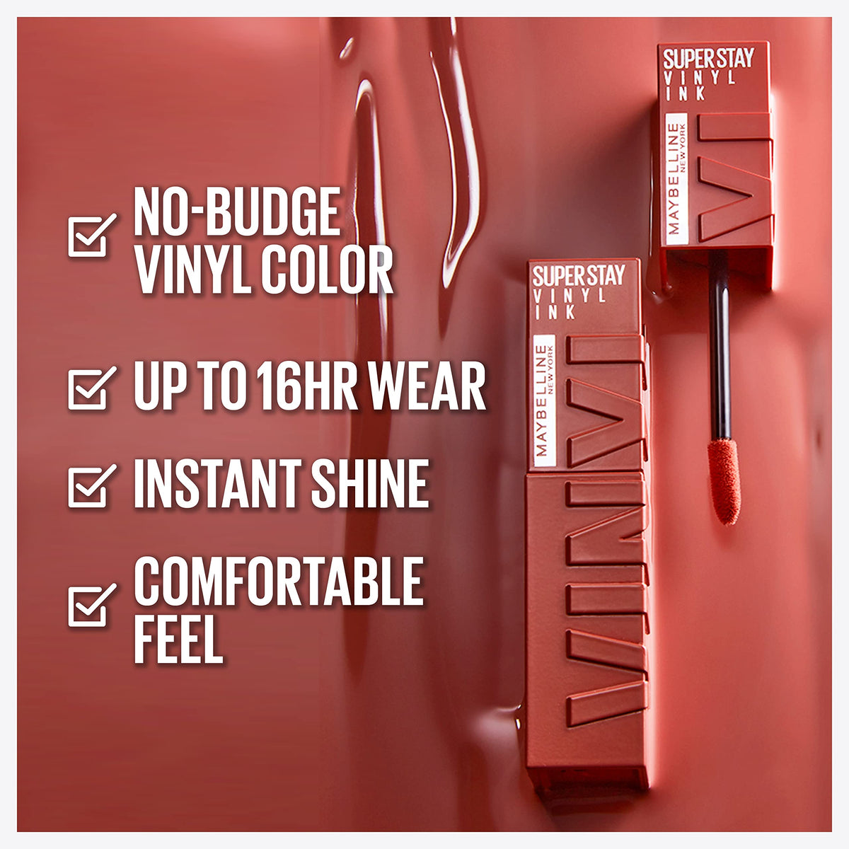 Maybelline Super Stay Vinyl Ink flocked applicator close-up for precise application