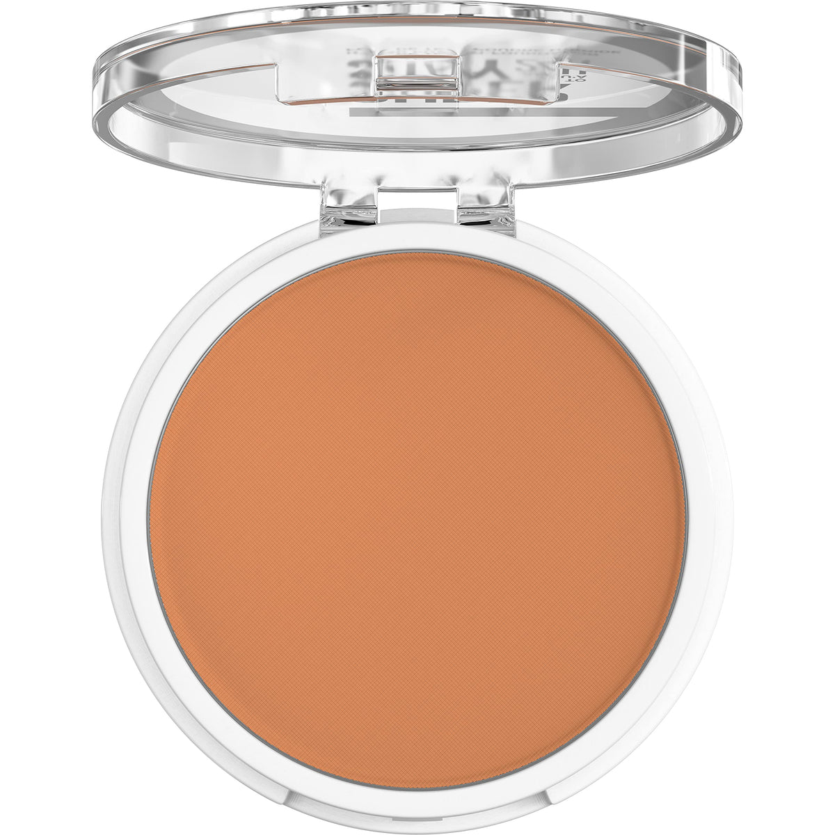 Maybelline compact open with mirror and powder showing travel-ready benefit
