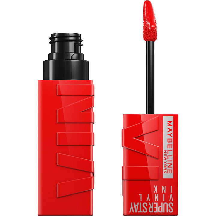 Maybelline Super Stay front packaging showing bold red color and compact tube benefit