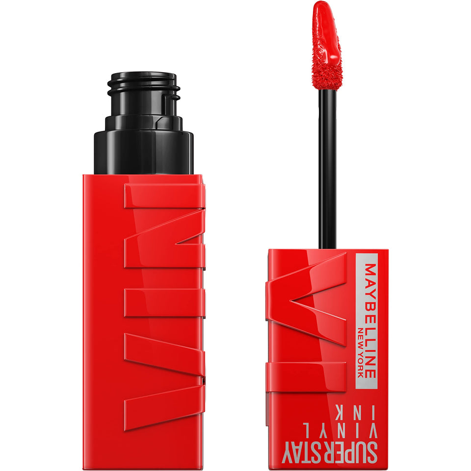 Maybelline Super Stay front packaging showing bold red color and compact tube benefit