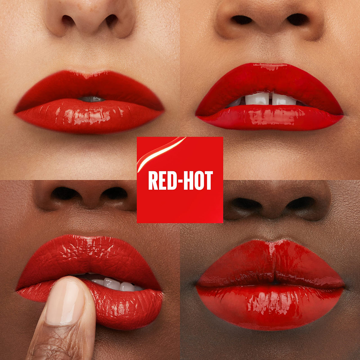 Maybelline Super Stay swatches on arm showing true fire engine red pigmentation benefit