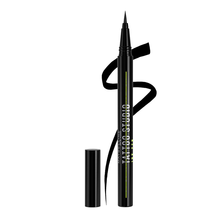 Maybelline Tattoo Studio front packaging showing matte black pen and logo, bold pigment promise