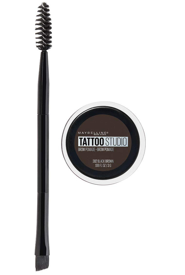 MAYBELLINE jar front view showing compact brow pomade, precise shaping benefit