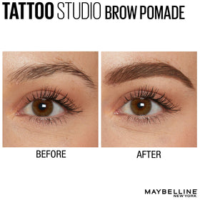 Maybelline dual-ended tool being used with spoolie to blend for natural finish