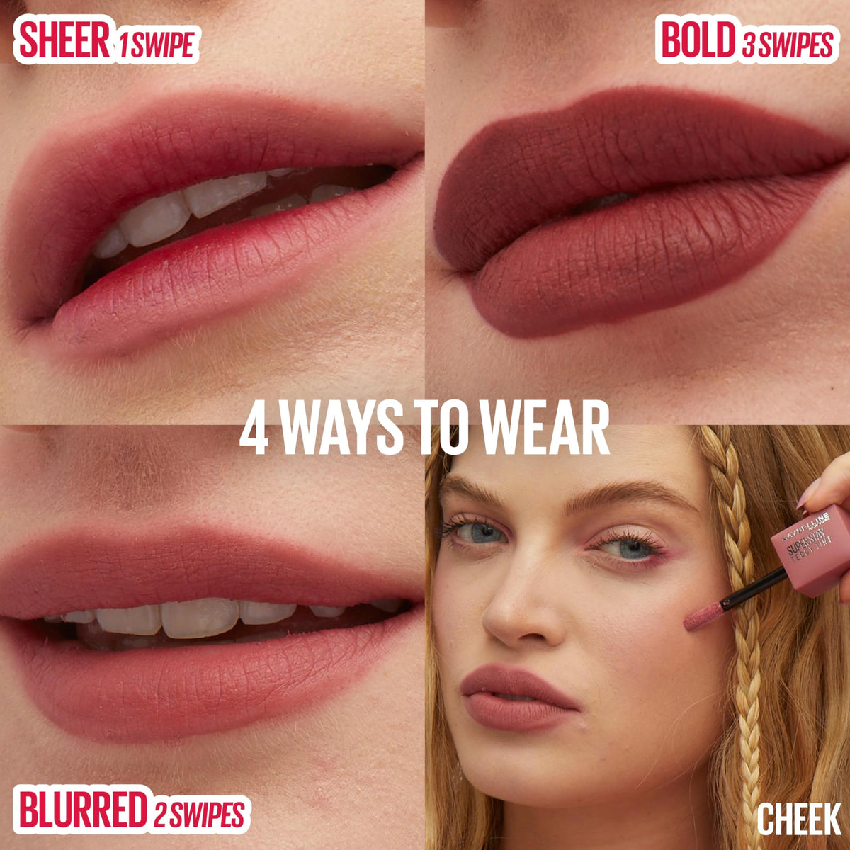MAYBELLINE lips being applied for blurred matte finish benefit